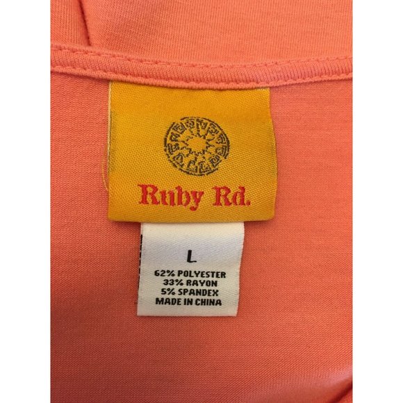 Ruby Rd Shirt Top Blouse Flower Texture Salmon Large 3/4 Sleeves Casual Comfort - Picture 6 of 8